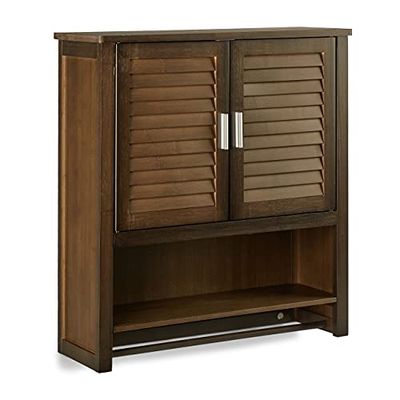 Relaxdays Pendente de bambu Lamell, 66 x 62 x 20 cm (altura x largura x profundidade), armário de casa de banho com toalheiro, 3 prateleiras, castanho, parede, 20 x 62 x 66 cm