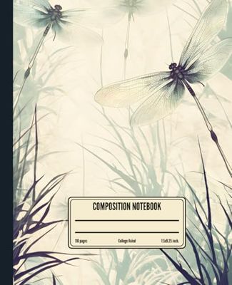 Composition Notebook College Ruled: Dragonfly Vintage Botanical Illustration | Aesthetic Journal For School, College, Office, Work | Wide Lined