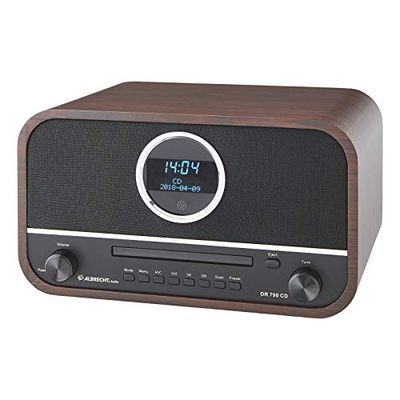 Albrecht DR790CD Rádio digital Dab +, 27790, multifuncional, inclui leitor de CD e Bluetooth, caixa de madeira em castanho escuro