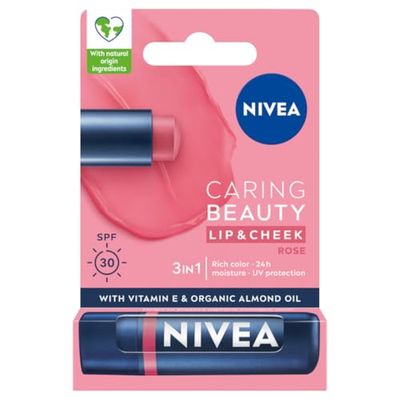 NIVEA Caring Beauty Rossetto curativo 3 in 1, rosa, 4,8 g