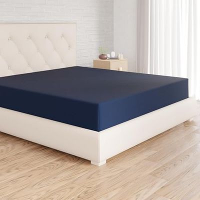 Amazon Basics Lençol-capa ajustável, 180 x 200 x 30 cm, de poliéster de microfibra, azul-marinho