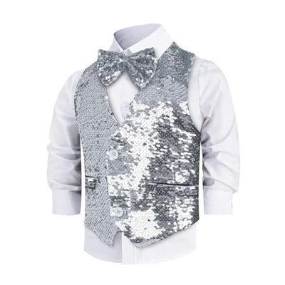 Dress Up America Gilet À Paillettes Avec Nœud Papillon - Gilet Scintillant Pour Garçons - Gilet De Fête Costumée Pour Enfants - Gilet À Paillettes Pour Garçons
