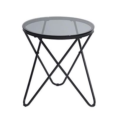 39F FURNITURE DREAM Table Basse Ronde en métal et Verre trempé, Table de Chevet scandinave pour Salon, Gris, Verre, 45 x 45 x 50 cm