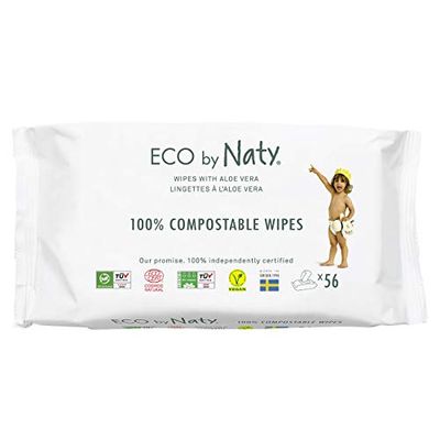 Eco by Naty Aloe Vera Baby Wipes, 672 count, Plant based Compostable Wipes, 0% plastic. No nasty chemicals, (Pack of 12)