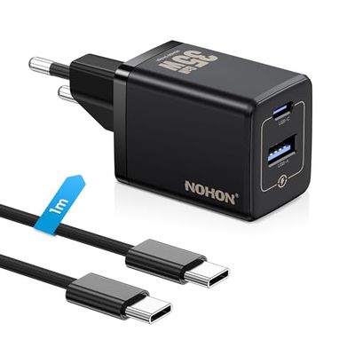 NOHON 35 W USB C oplader: GaN voeding levering met 1 m type C oplaadkabel, 2 poorten snellader, voor iPhone 15/ Plus/Pro/Pro Max, Pixel, Samsung, iPad