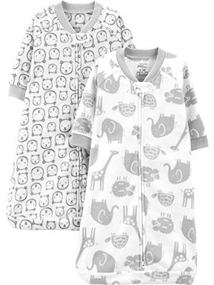 Simple Joys by Carter's 2-Pack Microfleece Long-Sleeve Sleepbag Manta portátil, Gris Oso/Animal, 6-9 Meses (Pack de 2) Unisex bebé