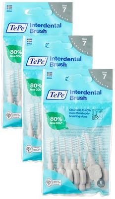 TePe Interdental Brush, Original, Grey, 1.3 mm/ISO 7, 8pcs, Plaque Removal, efficient Clean Between The Teeth, Tooth Floss, for Narrow Gaps (Pack of 3)