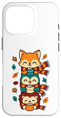 Foulard d'automne Motif Renard, Chouette, hérisson, Cacao Chaud Coque pour iPhone 16 Pro