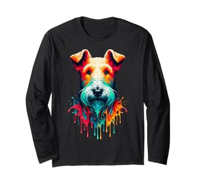 Dripping Paint Art Wire Fox Terrier Manga Larga
