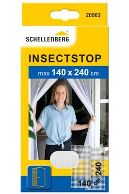 Schellenberg 20503 Mosquitera balcón y Puerta de terraza, Dimensiones: 140 x 240 cm, Blanco, Montaje fácil sin taladrar, Incl. Correa de fijación y Pesos