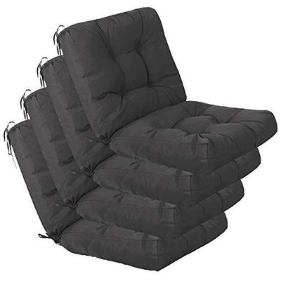 QILLOWAY Outdoor Seat/Back Chair Cushion Tufted Pillow, Spring/Summer Seasonal Replacement Cushions - Pack of 4 (Dark Grey)