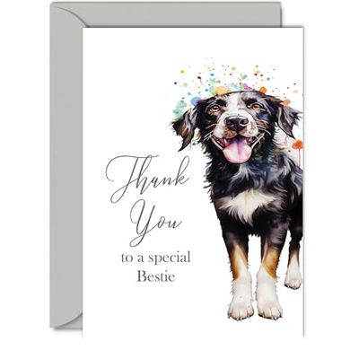 Thank You Cards for Bestie - Party Dog - Thankyou Cards for Bestie from Best Friend Friends, Heartfelt Appreciation Card 5x7 Inch Thank You So Much Greeting Cards