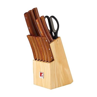 Bergner - Nature Knife and Scissors with Wooden Block Set of 13 - Ergonomic Wooden Handles, Matte Finish Blades - Dishwasher Safe