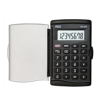 Alevar AVC Calculatrice de Poche 8 Chiffres avec étui Transparent à Porte et Boutons en Caoutchouc, Format 57 x 92 x 8 mm, Couleur Noire, Lot de 1 pièce