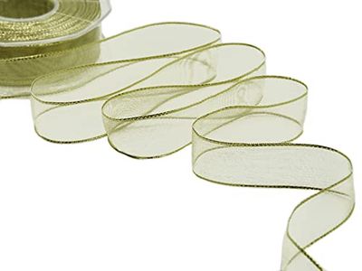 Furlanis - Voile Lamé Ruban avec Bords de Fil de Fer, Ruban Décoratif pour Les Cadeaux, Emballages, et Faveurs de Mariage, Tissu Italien - Or, 25 mm x 25 m