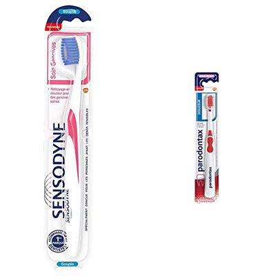 Brosse à Dents Sensodyne, Soin Gencives, Pour Dents Sensibles, Souple & Parodontax Brosse À Dents Douceur Extra Souple, Aide à Arrêter et Prévenir Le Saignement Des Gencives, Modèle Aléatoire