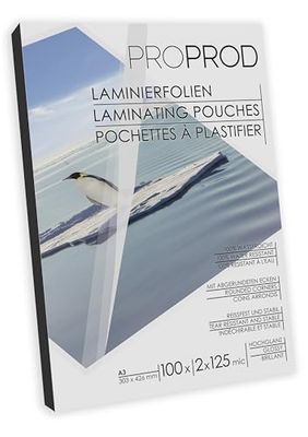ProProd - A3 lamineringspåse 2x125 Mikron, glans, paket med 100 ark, Förpackning kan variera
