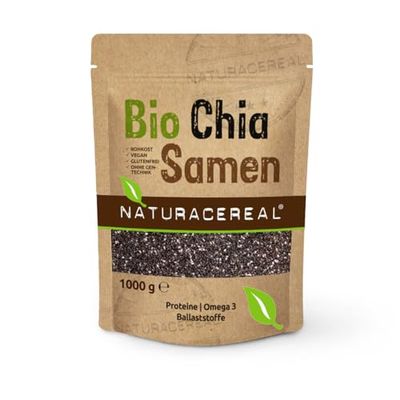 Naturacereal Chia Seeds Bio 1kg - Riche en oméga-3 et en fibres, source de protéines purement végétales - idéal pour les smoothies, les flocons d’avoine et les produits de boulangerie