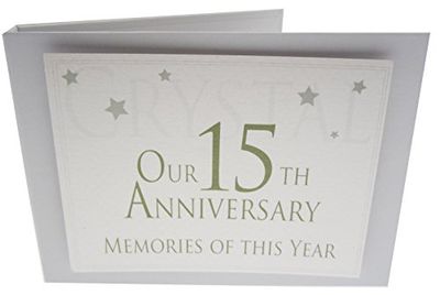 WHITE COTTON CARDS TVAW15 Album Photo avec Inscription « Crystal on Our 15th Anniversary Memories of This Year »