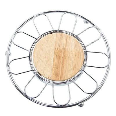 DRW Sottopentola Rotonda in Metallo con Centro Cromato e Naturale, 20 x 2 cm, Legno 10 cm, Metal, estandar