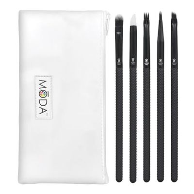 Moda Royal & Langnickel Pro Juego de pinceles de maquillaje con bolsa, incluye corrector, Glam Topper, Wisp, delineador de punta y pinceles en ángulo, negro, BMX-GE6
