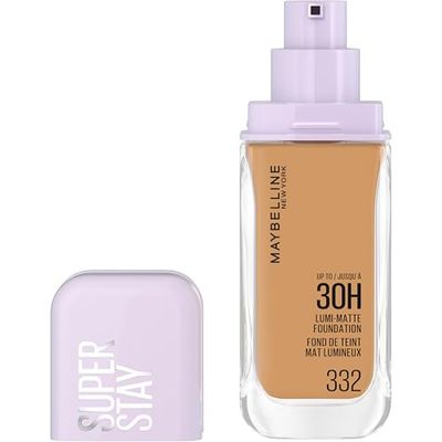 Maybelline New York Fondotinta a Lunga Tenuta, Per Tutti i Tipi di Pelle, Finish Matte Luminoso, Copertura Medio-Alta, Fino a 30H di Tenuta, Con Amminoacidi, Superstay Lumi-Matte, Tonalità: 332
