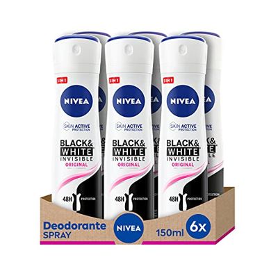 NIVEA Black & White Original Desodorante Spray, 6 embalagens de 150 ml