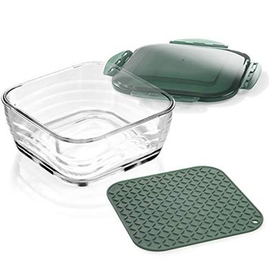 Genius Nicer Dicer Chef A27054 - Cuenco de Cristal Grande con Tapa y Alfombrilla de Silicona, Apto para Horno, Horno y congelador, Cristal, 2800 ml