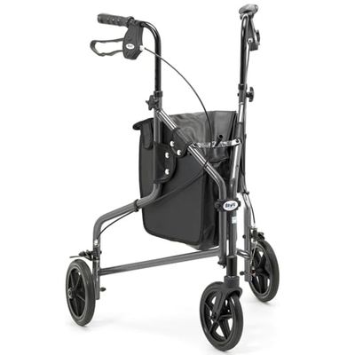 Days Lightweight Tri Wheel Walker Rollator – Aluminium Mobility Walker with Adjustable Height and Brakes – Foldable Walking Frame with Carry Bag – Mobility Aid for Elderly – Quartz