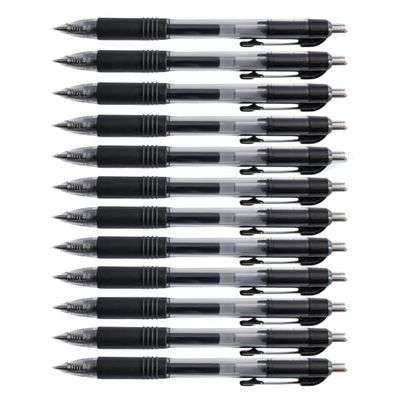 D.RECT Gel Pen 12 Pieces - Automatic Rollerball Pens - Biros with Replaceable Refill, Black