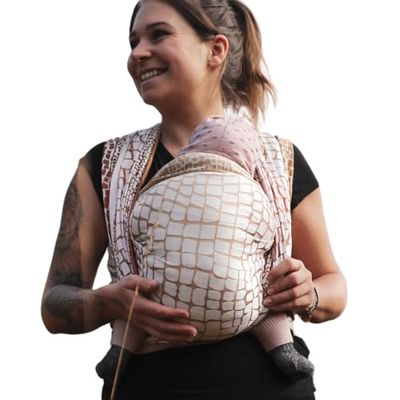 Hoppediz Pañuelo tejido para bebé de diseño, recién nacido desde el nacimiento, incluye instrucciones de encuadernación ilustradas, sin sustancias nocivas, algodón kba (orgánico), crema Darwin 4,60 m