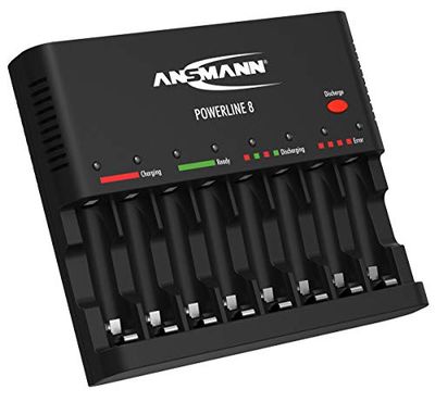 ANSMANN Carregador de pilhas recarregáveis Powerline 8 - carregador universal com 8 ranhuras - estação de carregamento rápido para AA AAA e com porta USB