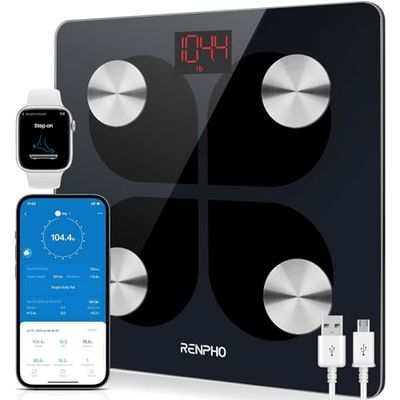 RENPHO USB Rechargeable Scales for Body Weight, Bathroom Weighing Scales Bluetooth Scale with Baby Mode, Body Composition Monitor for Body Weight, Body Fat, BMI, Muscle Mass, LED Display, Elis 1