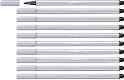 Marcador premium STABILO Pen 68, caixa com 10 unidades cinzento-claro