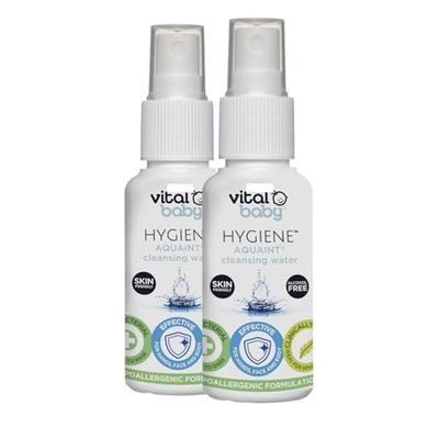 Vital Baby Aquaint Cleansing Water 50ml 2pk | Hypoallergenic & Antibacterial | Safe for All Ages, Gentle on Skin, Alcohol-Free, 100% Natural Formula | Vegan-Friendly | Quick, No-Rinse Skin Cleanser