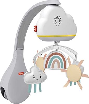 ​Fisher-Price Regenboog Muziekmobiel voor Wieg of Babybedje, tafelmodel sluimerkastje met rustgevend geluid voor baby en peuter, HBP40