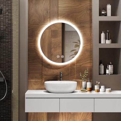EMKE Specchio da bagno con illuminazione, diametro 50 cm, specchio rotondo con interruttore tattile, anti-appannamento, funzione di memoria, luce calda/bianca fredda/neutra