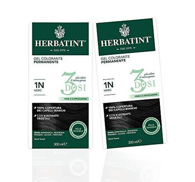 Herbatint Gel Colorante Permanente 3Dosi 1N Nero - 2 Confezioni (2x 300 ml)