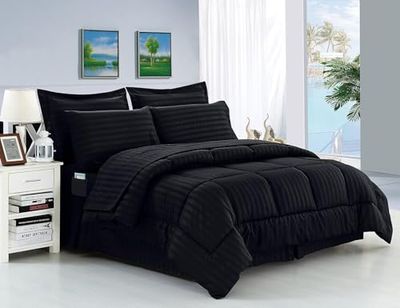 Elegant Comfort Bed-in-a-Bag 8-Piece Comforter Set, Cotton, Black, King
