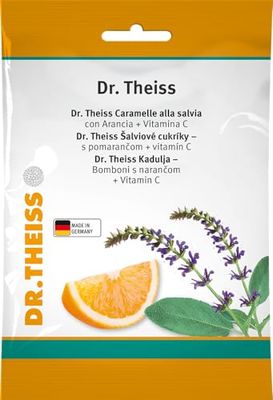 Dr. Theiss Bonbon salvia e arancia con vitamina C - Caramelle vitaminiche, 75 g - benefiche per la gola, alito fresco, non gommose