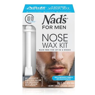 Nad's For Men Nose Waxing Kit, Nose Hair Removal, Nose Wax, Wax Kit Includes 30g Hard Wax, 4 Moustache Protectors, 6 Applicators, 3 Spatulas, 3 Antibacterial Wipes & 3 Post Wax Wipes