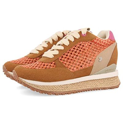 Teyran Damessneakers van bast en jute met interne sleehak, wit, melocoton, 37 EU