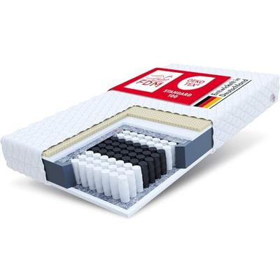 FDM BOLONIA Materac kieszeniowy 90 x 200 cm, lateksowy materac 18 cm, wysokość twardości H3 (średnio twardy), 7-strefowy, poszewka dwustronna, zdejmowana, nadaje się do prania TFK