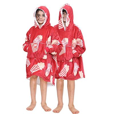 GC GAVENO CAVAILIA Popcorn Hooded Blanket For Kids, Oversize & Giant Hoodie Blanket, Fluffy Sherpa Fleece Blanket Hoodie Kids, Red, One Size