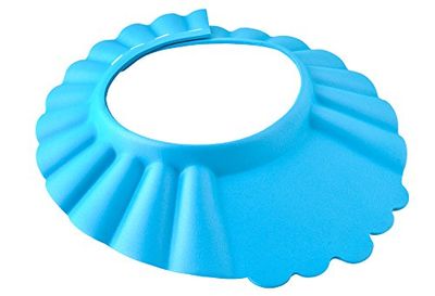 ISO TRADE Bonnet de douche réglable pour enfant 13-15 cm Protection des oreilles et des yeux universel 1835 Couleur : bleu/bleu