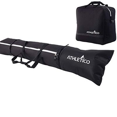 Combo de sac de ski rembourré Athletico - Sac de ski et sac de chaussures de ski séparé - Skis de magasin et de transport jusqu'à 200 cm et chaussures jusqu'à la taille 13 - Rembourré pour protéger tous vos équipements de ski et votre équipement de voyage (Noir)