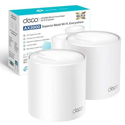 TP-Link Deco X50(2-pack) AX3000Mbps Whole Home AI-Driven Mesh WiFi 6 System, Dual-Band WiFi Booster with 3x Gigabit Ports, Coverage up to 4,500 ft2, Connect up to 150 devices, HomeShield Security