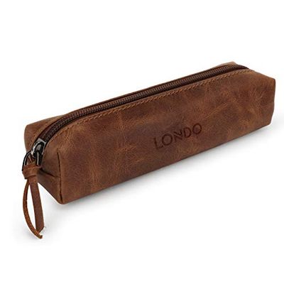 Londo Lederen Etui met Rits - Potlood Tas (Bruin)