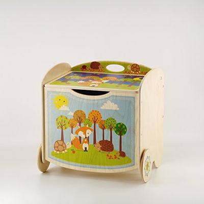Dida - Renard, Pouf de Rangement Multifonction en Bois pour Enfants: Boîte à Jouets et Coffre, Idéal pour Chambres d'Enfants, Crèches et Maternelles