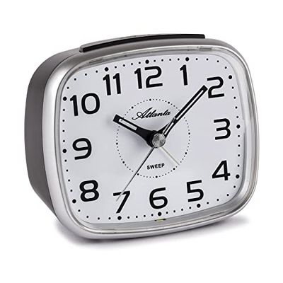 Atlanta Sveglia al quarzo senza ticchettio con luce Snooze analogico argento - 2142-19